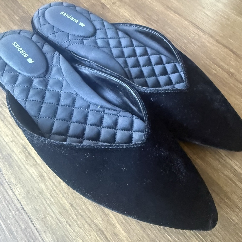 Birdies Black Velvet Pointed Toe Mules 10 Flat Fancy Shoes Dressy Comfort Slip O